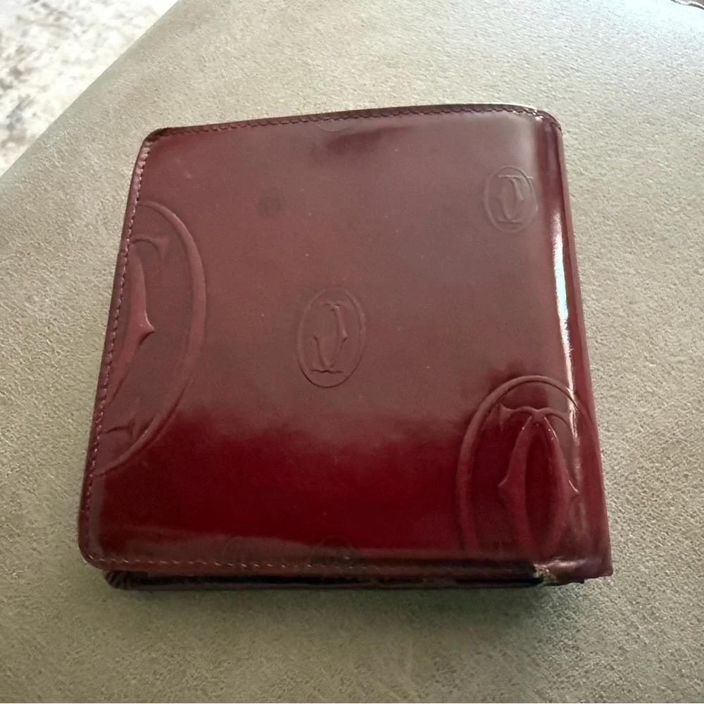 Cartier Glossy Patent Leather Wallet - Burgundy) birthday cake addition